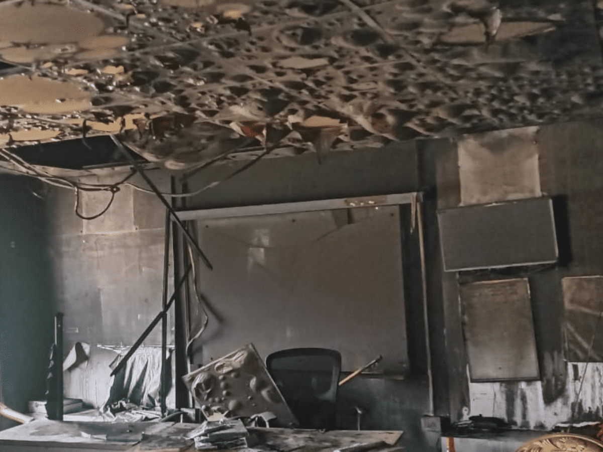 An inside view of the floor which was on fire in Khajaguda on May 28, 2022.
