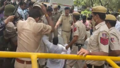 Video: Congress's Srinivas BV forced into bus by Delhi police