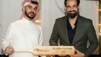 Saudi Arabia honours Irfan Pathan with cricket bat