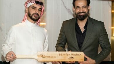 Saudi Arabia honours Irfan Pathan with cricket bat
