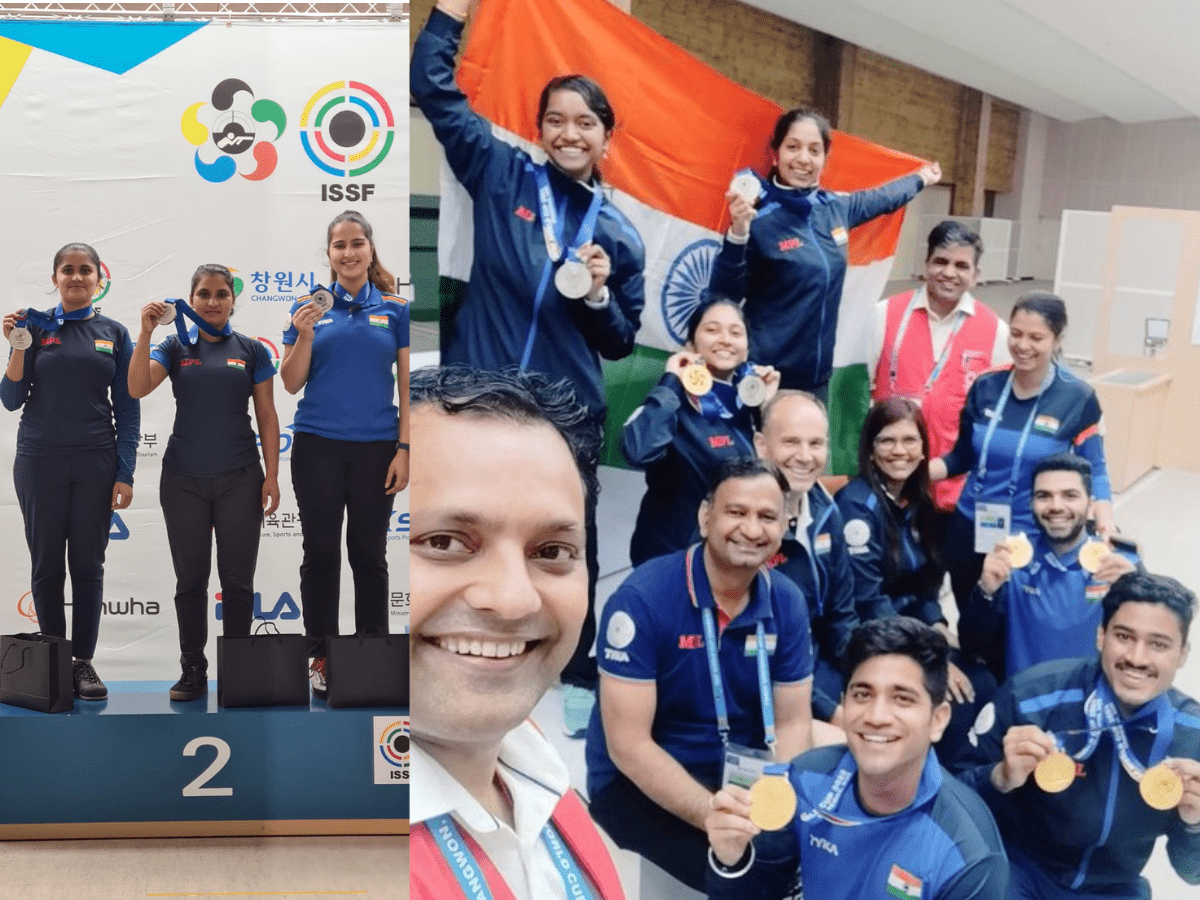 India climbed to the top of the medal tally at the half-way stage of the International Shooting Sport Federation (ISSF) World Cup Rifle/Pistol/Shotgun stage in Changwon