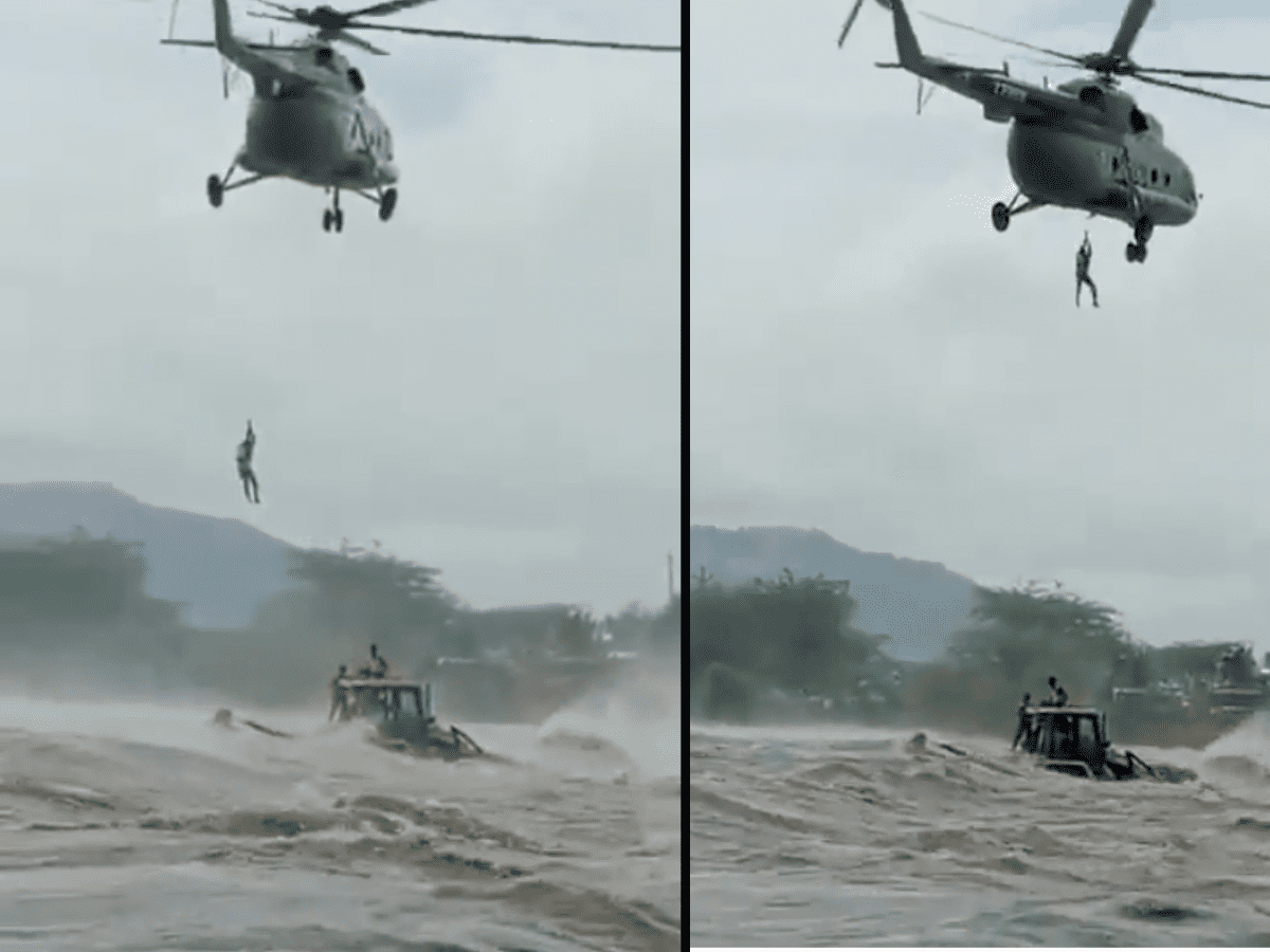 Two persons who were stranded in the Godavari river on the borders of Somanpalli village in Chennur Mandal were airlifted by an IAF helicopter