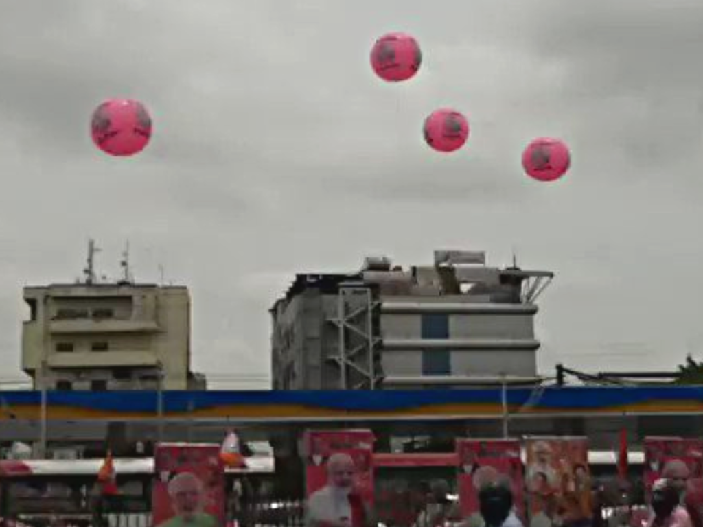 Hyderabad: Pink 'Jai KCR' balloons fill up sky outside PM Modi's public meet venue
