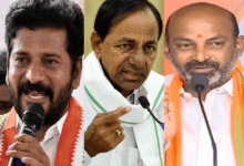 Image of Telangana CM Revanth Reddy, BRS president KCR and BJP Union minister Bandi Sanjay Kumar.
