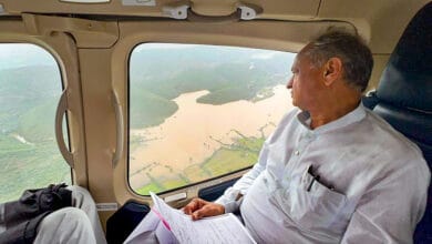 Aerial survey of flood-hit areas in Kota