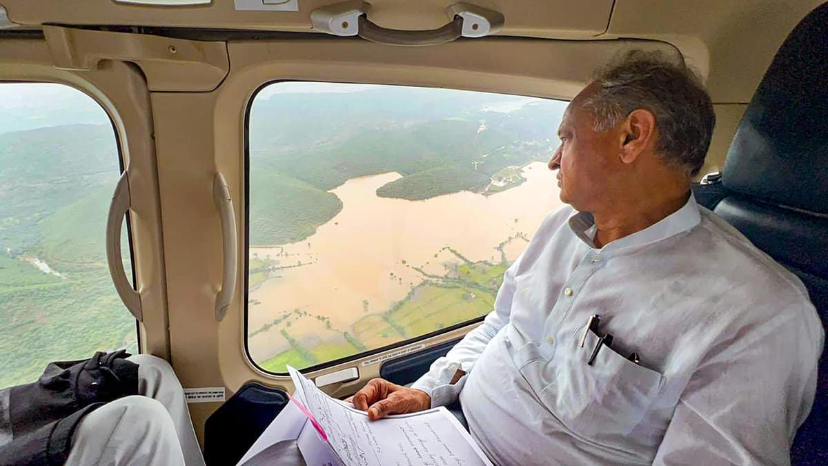 Aerial survey of flood-hit areas in Kota