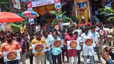 Hyderabad: Bajrang Dal activists stage protest near Khairatabad Ganesh