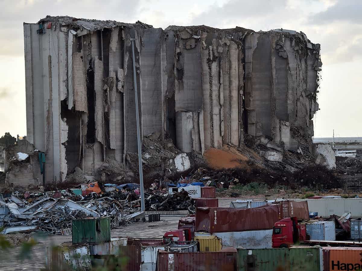 Part of Beirut port silos damaged in 2020 blast, collapses