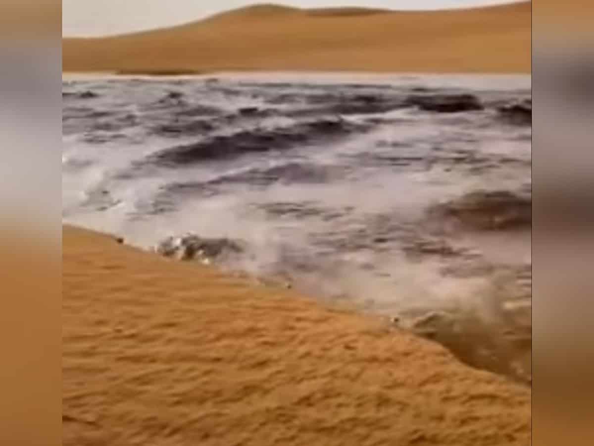 Watch: Rare scene of water flowing in Saudi Arabia's Empty Quarter desert