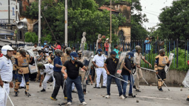 BJP leaders, who took part in the rally, were detained by police along with their supporters.