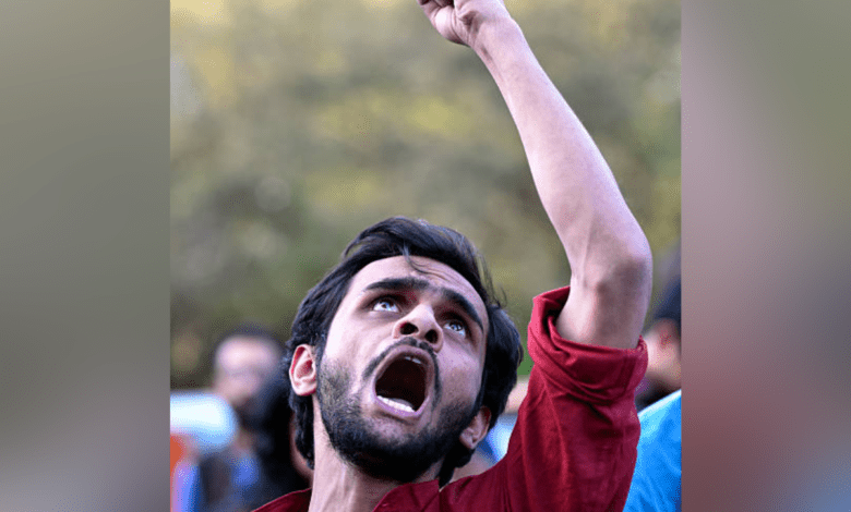 Umar Khalid takes part in protest