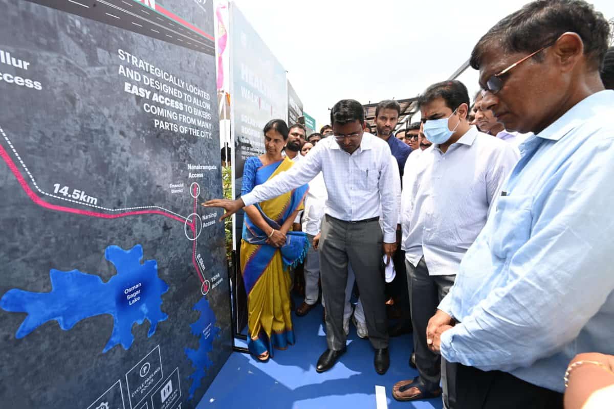 Hyderabad: KTR lays foundation for solar-roofed cycling track