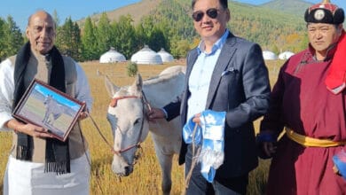 Mongolian President gifts horse to Defence Minister Rajnath Singh