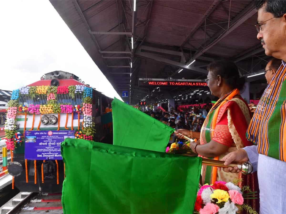 Tripura: President Murmu flags off first Kolkata-Agartala express train