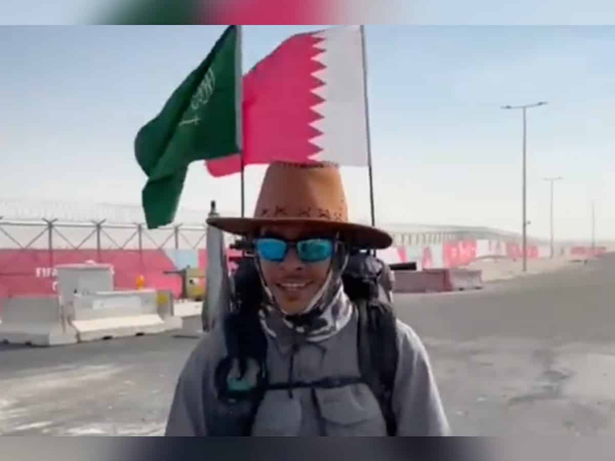 Saudi traveller arrives in Qatar on foot to attend FIFA World Cup