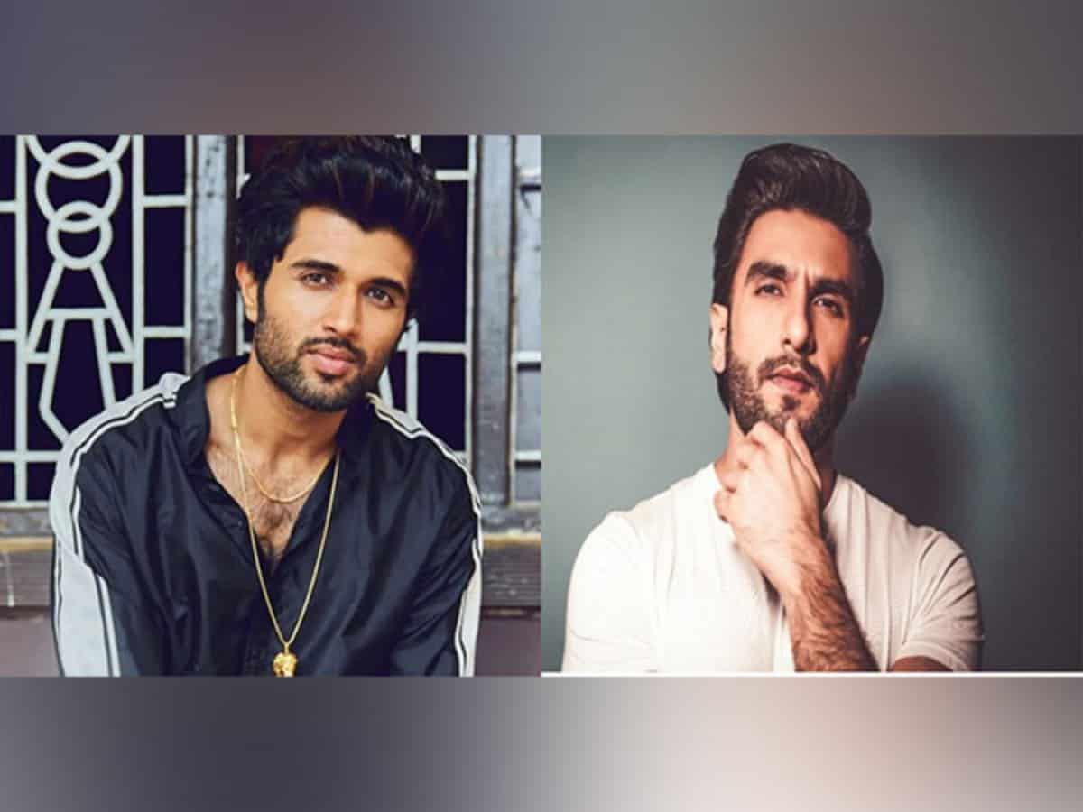 Vijay Deverakonda poses with Ranveer Singh in MMA style