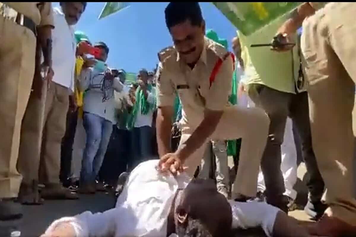 Andhra cop pumps life back into protesting farmer, video goes viral