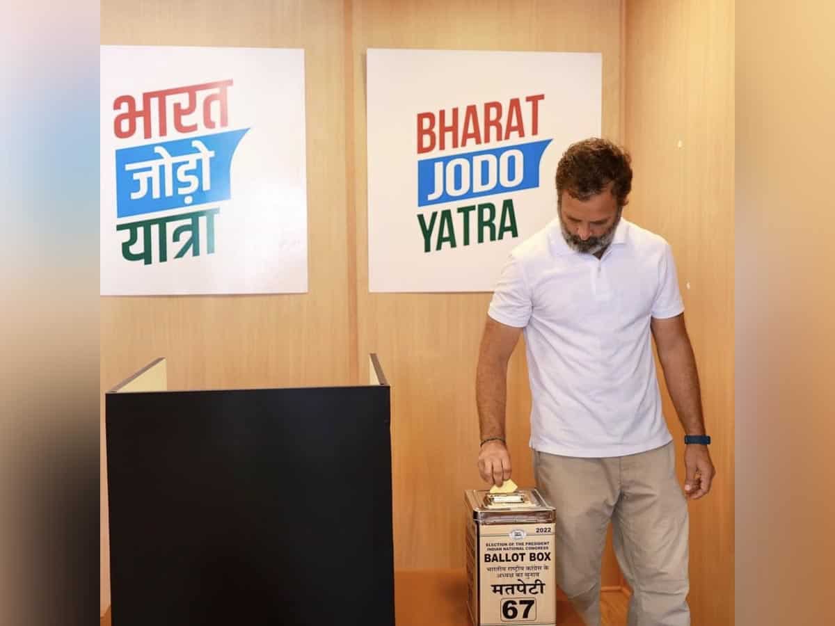 Cong prez poll: Rahul casts his vote in Karnataka's Ballari