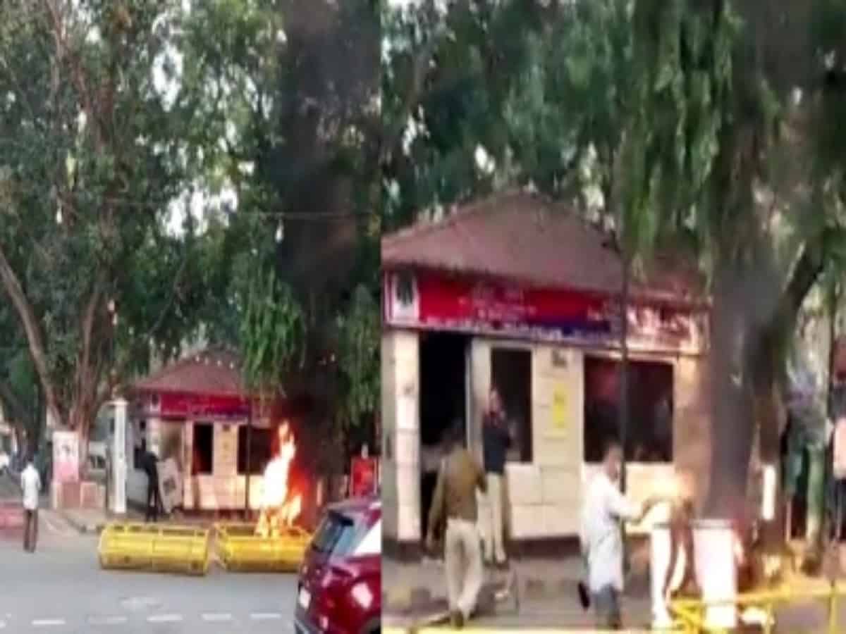 Man sets his bike on fire, breaks window panes of a police post in Delhi's Khan market