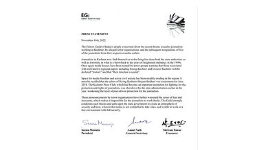 Editors Guild condemns terror threats to journalists in J-K