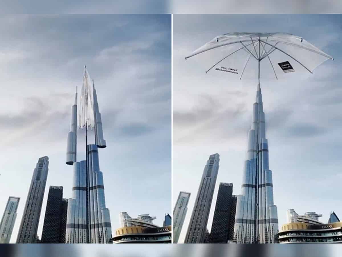 Giant umbrella covers Burj Khalifa in Dubai's Crown Prince video