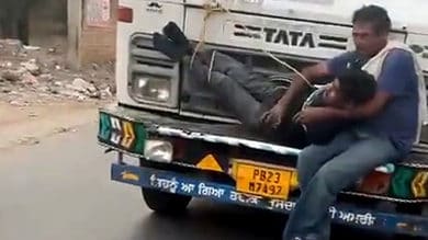 Man accused of stealing wheat bags tied to moving truck's bonnet in Punjab