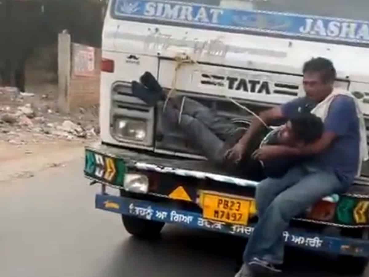 Man accused of stealing wheat bags tied to moving truck's bonnet in Punjab