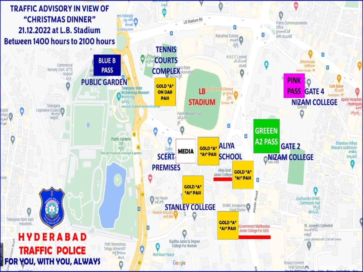 Hyderabad: Traffic advisory in view of Christmas dinner at LB Stadium