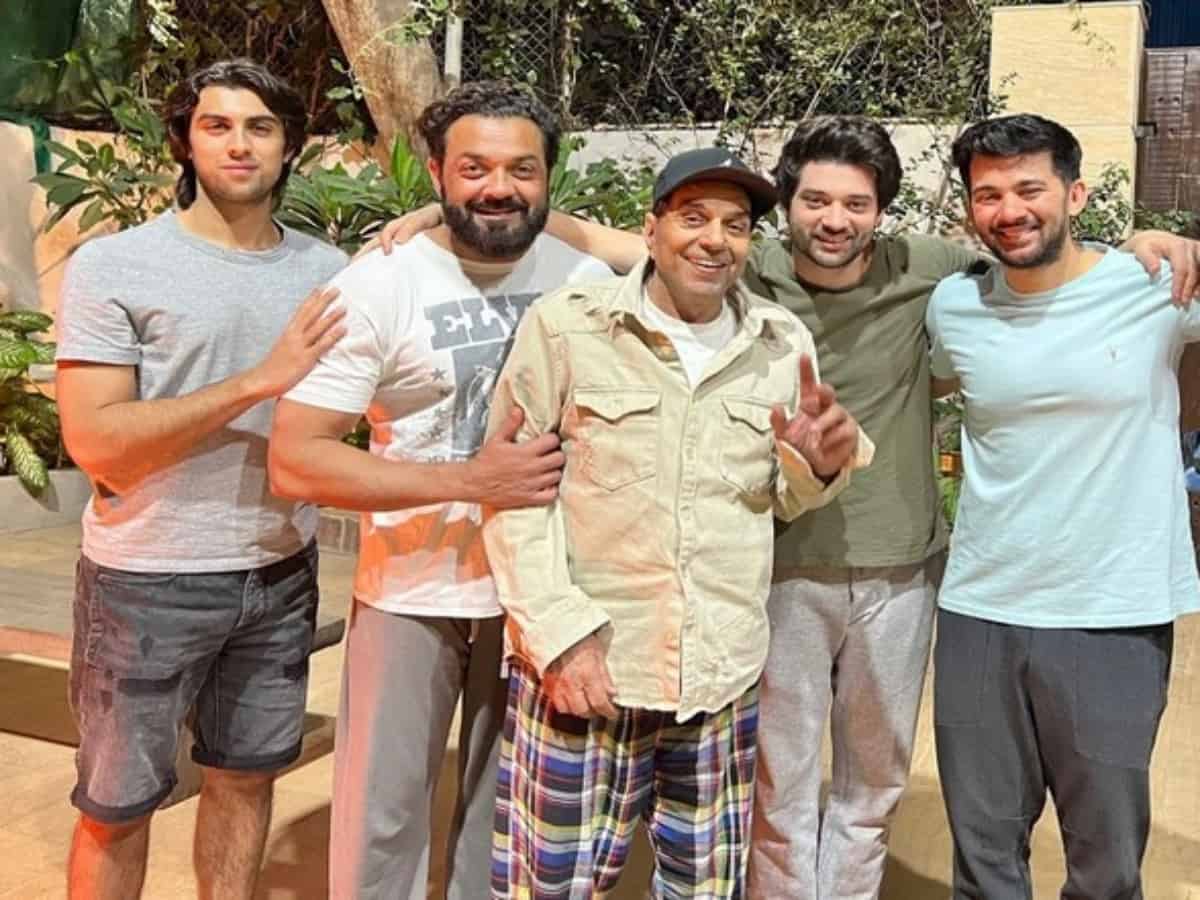 Dharmendra celebrates Lohri with Bobby and grandsons