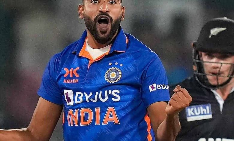 Hyderabad: India's Mohammed Siraj celebrates the dismissal of New Zealand's captain Tom Latham during the first ODI cricket match between India and New Zealand, at Rajiv Gandhi International Cricket Stadium, in Hyderabad, Wednesday, Jan. 18, 2023. (PTI Photo/R Senthil Kumar)