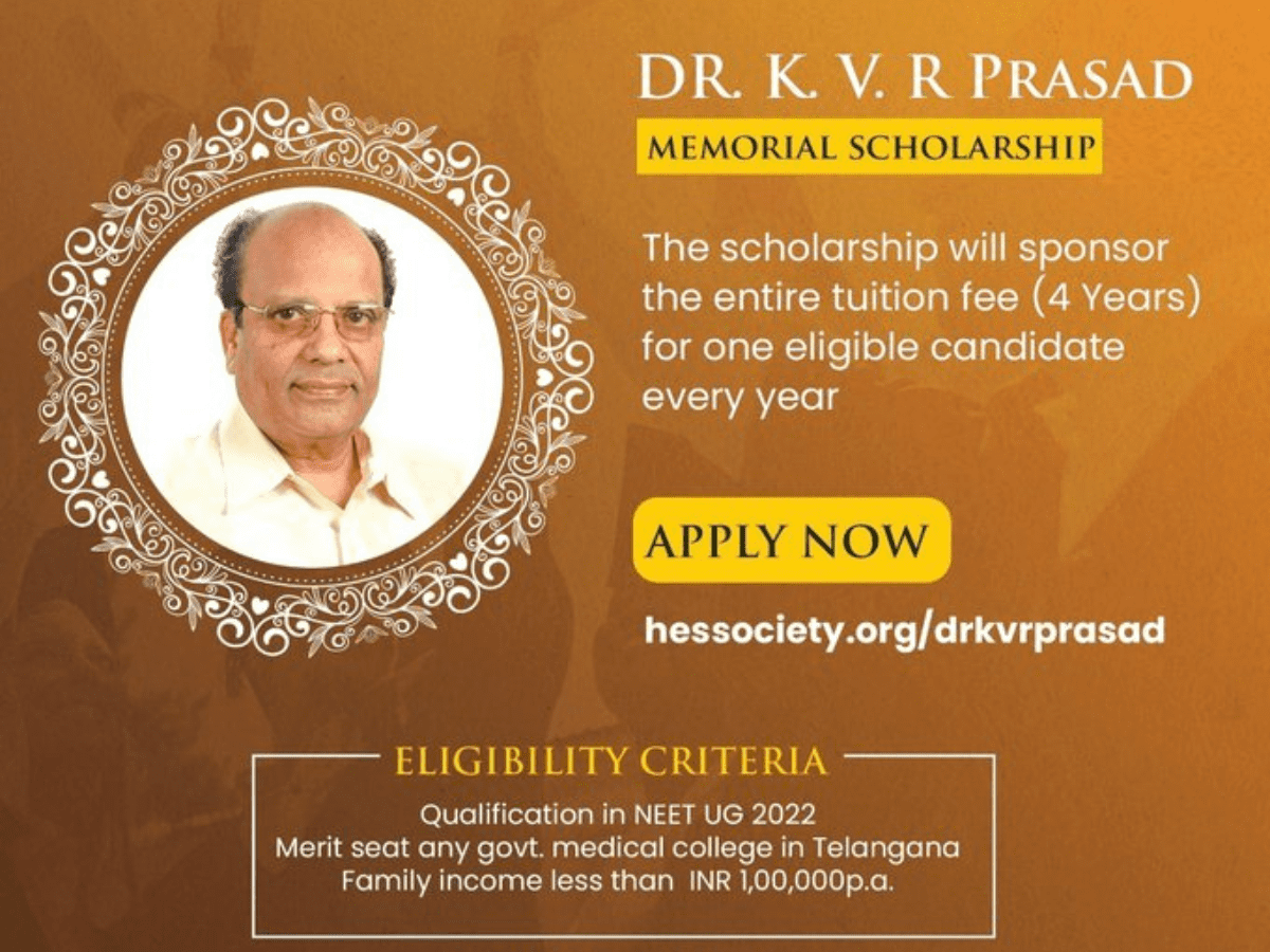Hyderabad: Last day to apply for Dr KVR Prasad Memorial Scholarship for medical students