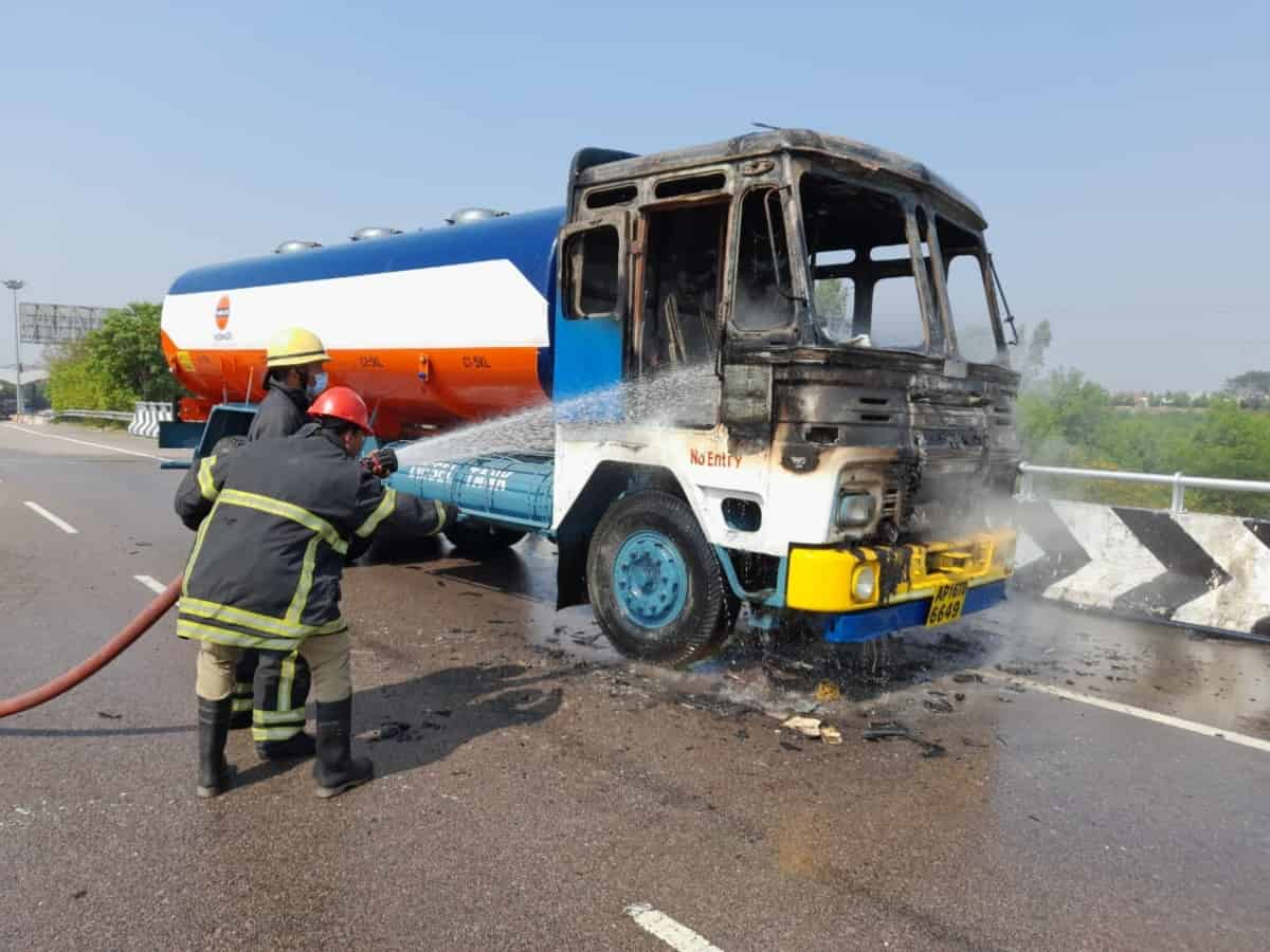 Hyderabad: Biodiesel carrier truck catches fire at ORR, no deaths