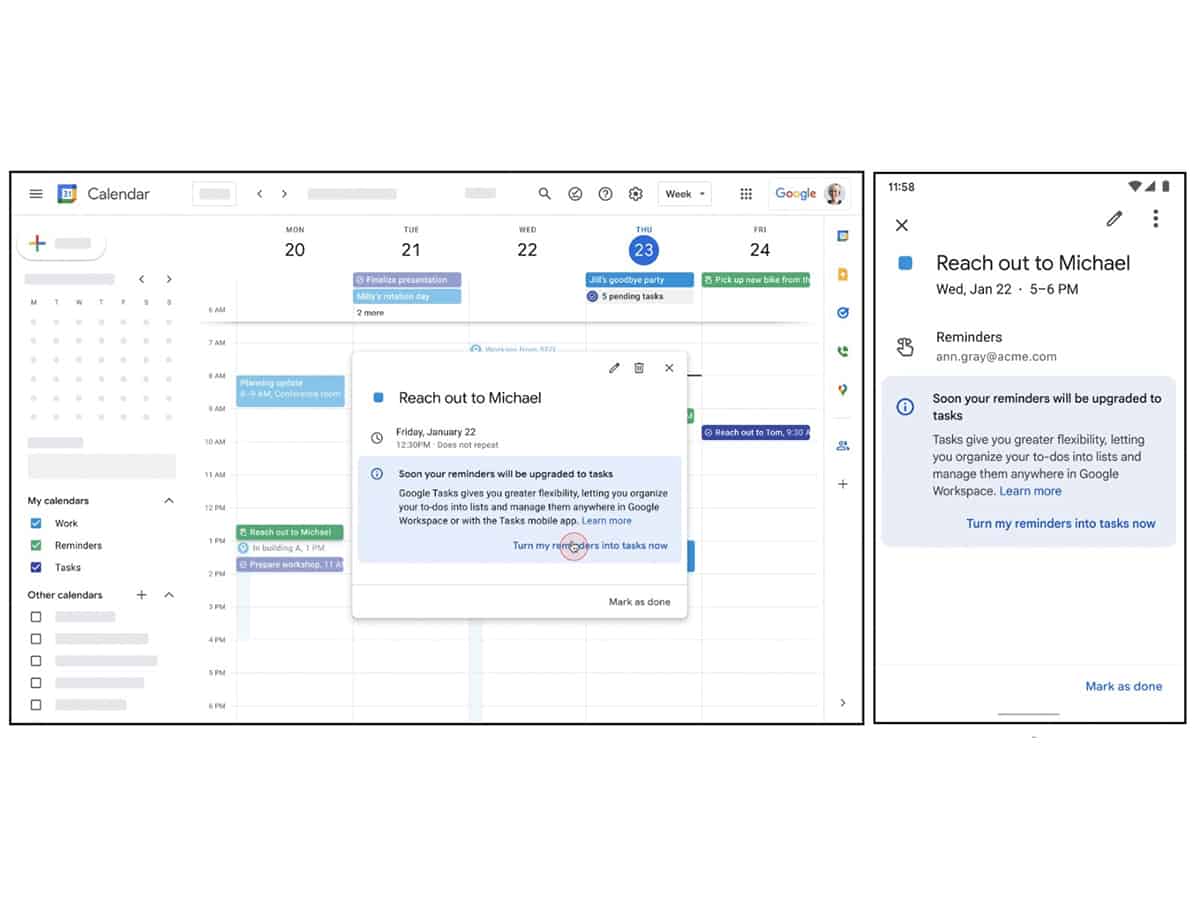 Google to soon migrate Calendar, Assistant Reminders to 'Google Tasks'