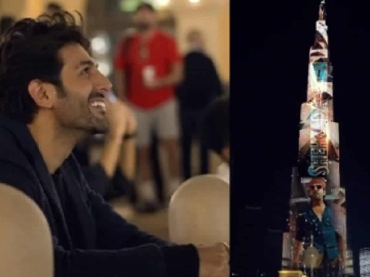 Kartik Aaryan showcases promotional teaser of 'Shehzada' on Burj Khalifa