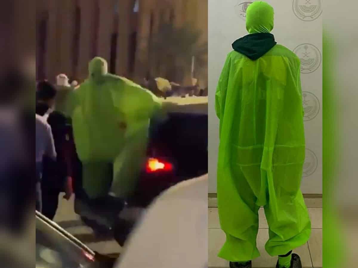 Video: Saudi Arabia arrests green man for obstructing traffic in Al-Ahsa