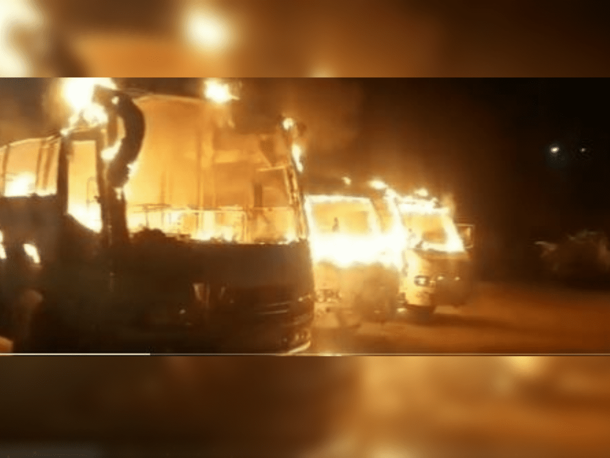 Hyderabad: Three private buses gutted in fire at Kukatpally