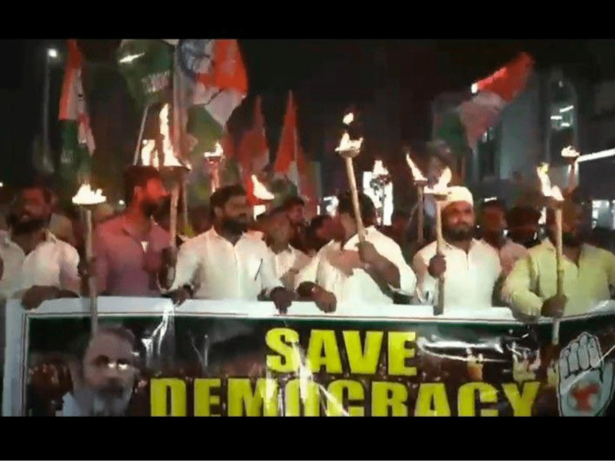 Telangana Youth Congress hold candlelight vigil protesting Rahul’s disqualification