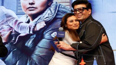 Rani Mukherjee touches feet of Karan Johar at 'Mrs. Chatterjee v/s Norway' event