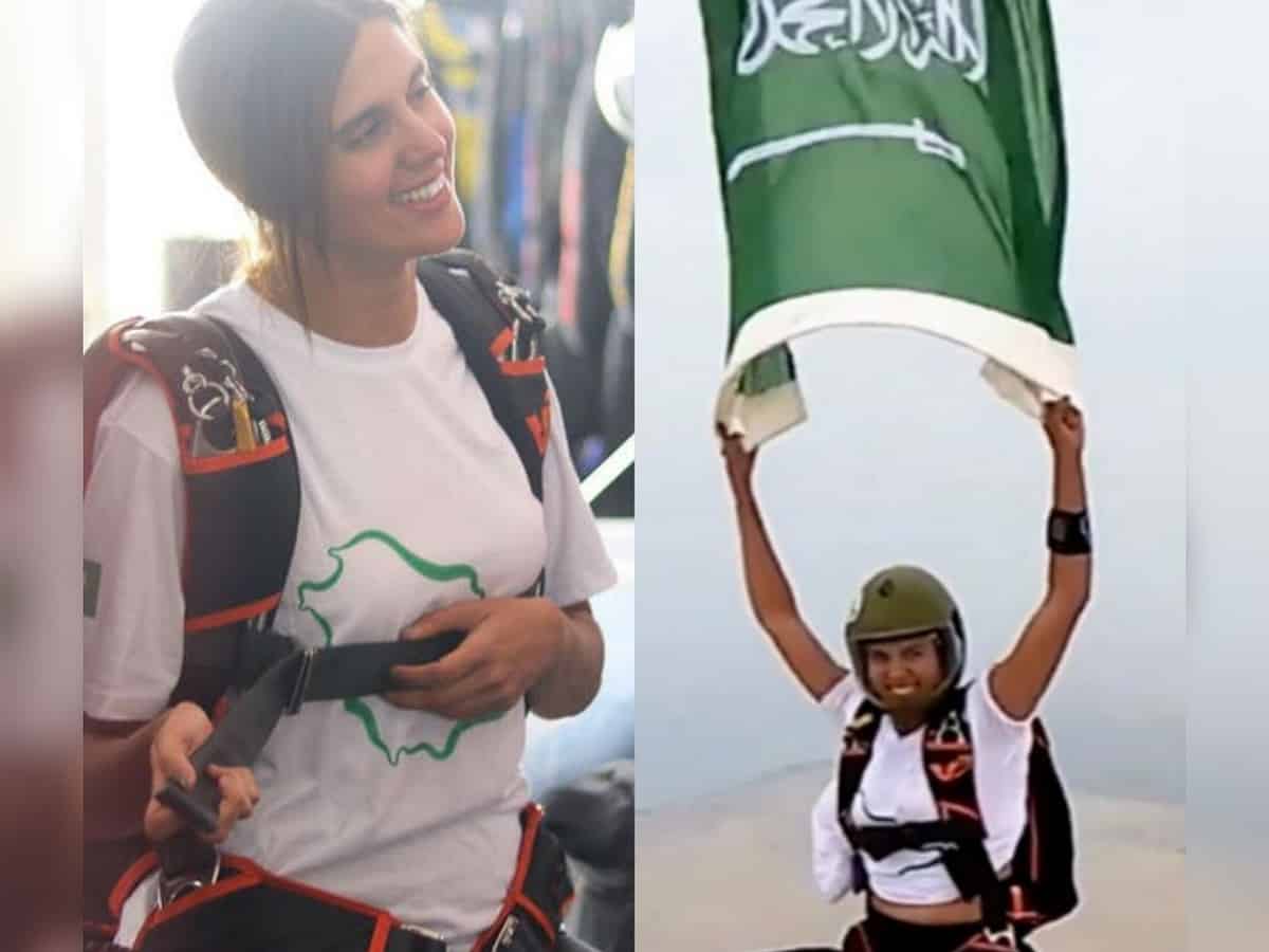 Video: Saudi woman makes history by skydiving from 15,000 feet with national flag