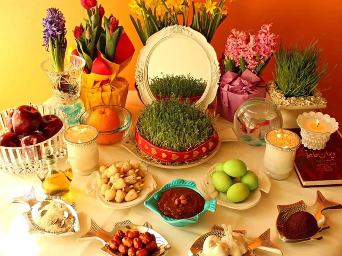 Sofre Haftsin table arranged at MANUU to celebrate Nowruz