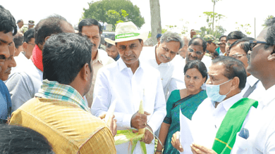 Telangana: KCR inspects crop damage in Khammam, interacts with farmers