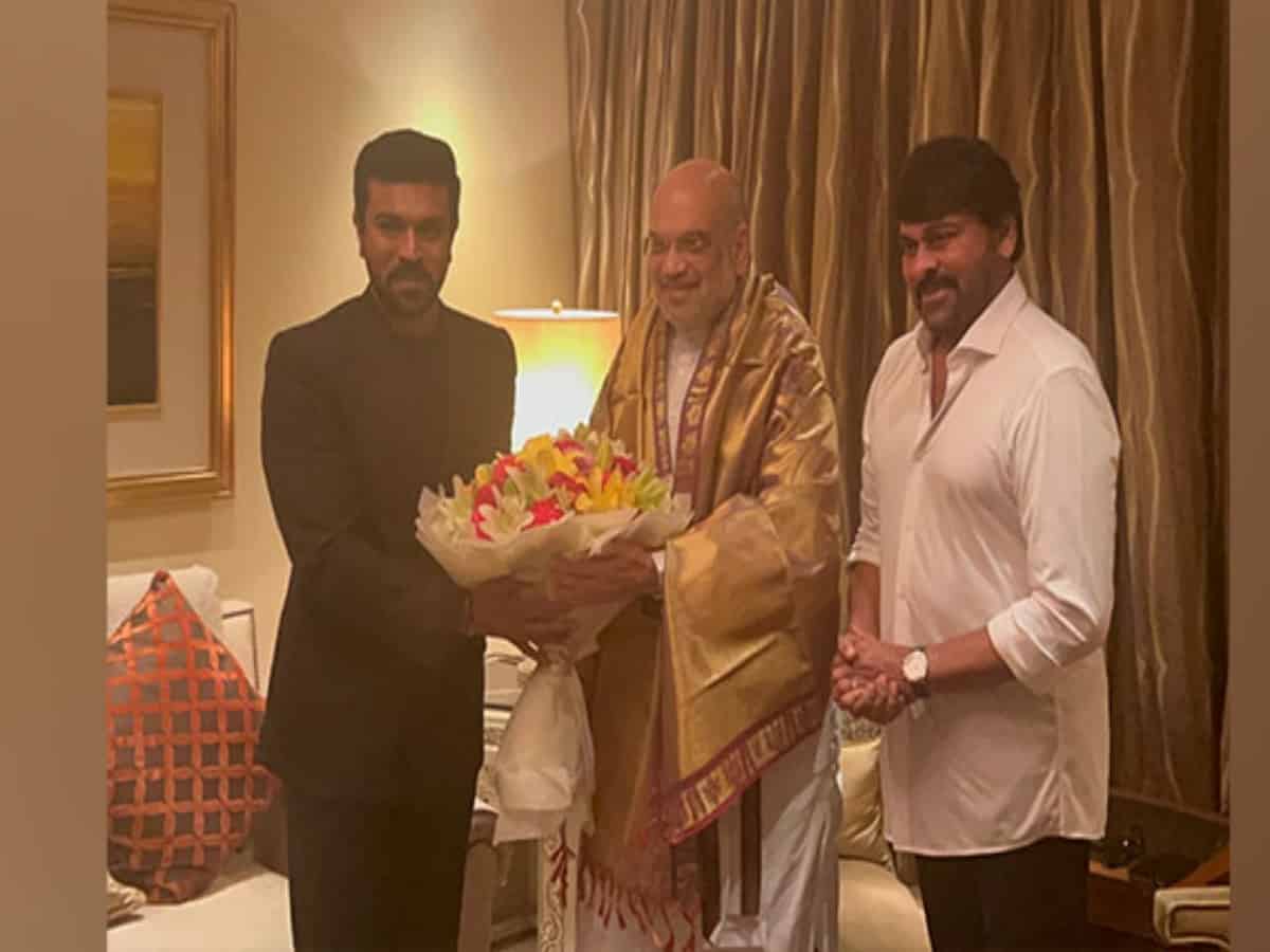 Ram Charan, Chiranjeevi meet Amit Shah after 'RRR' Oscar win