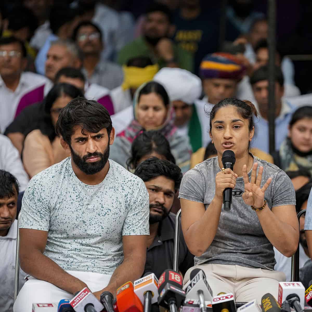 Wrestlers protest at Jantar Mantar