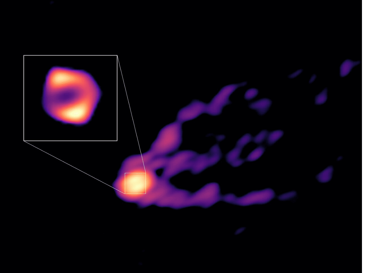 Astronomers detect first direct image of black hole expelling a powerful jet