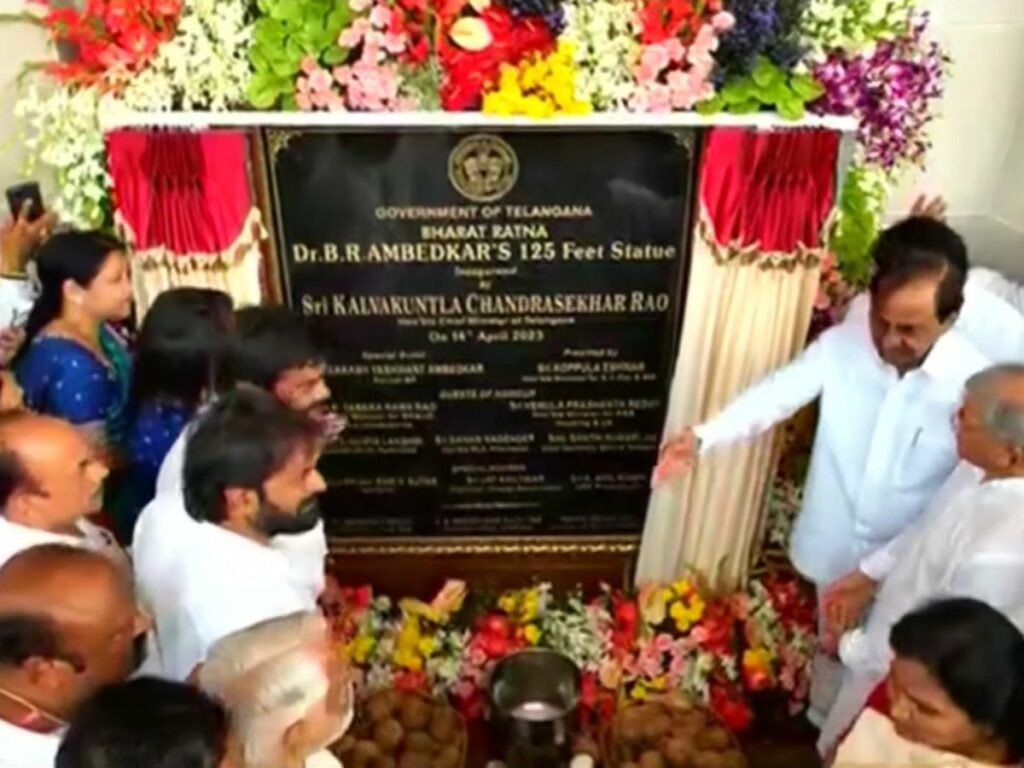 Telangana: KCR unveils 125-feet-long statue of Dr BR Ambedkar
