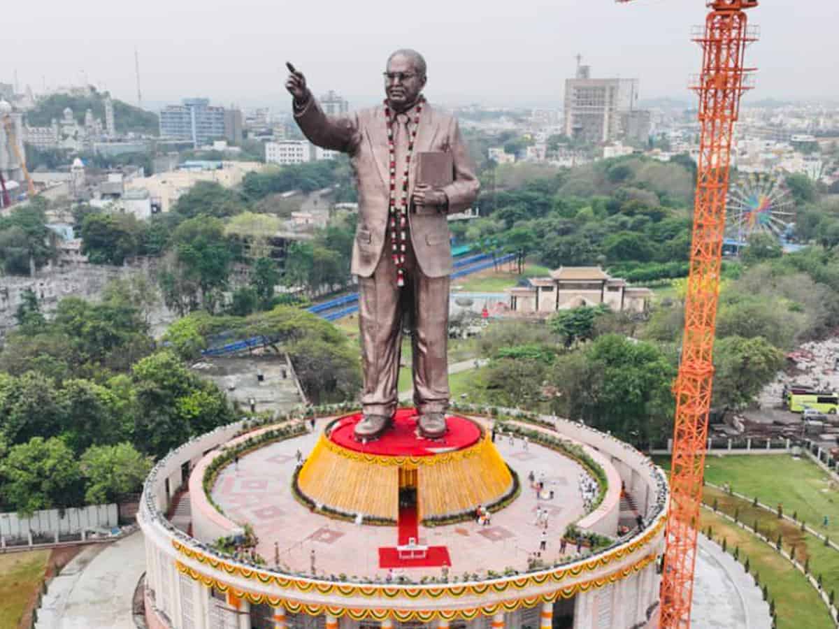 Telangana: KCR unveils 125-feet-long statue of Dr BR Ambedkar