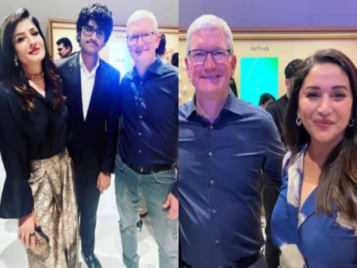 Raveena Tandon to Madhuri Dixit, Bollywood celebs pose with Apple CEO Tim Cook
