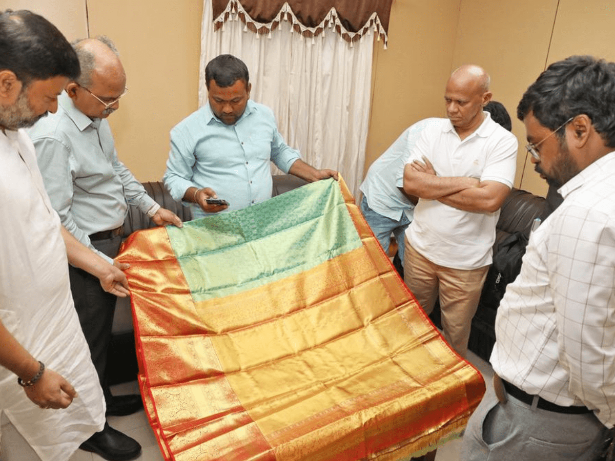 Telangana devotee donates saree with gold zari to Lord Balaji