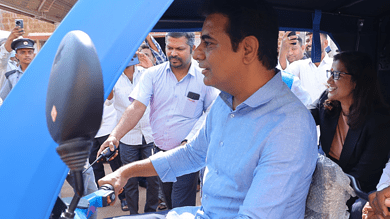 KTR drives e-auto at Mahindra Last Mile Mobility in Zaheerabad