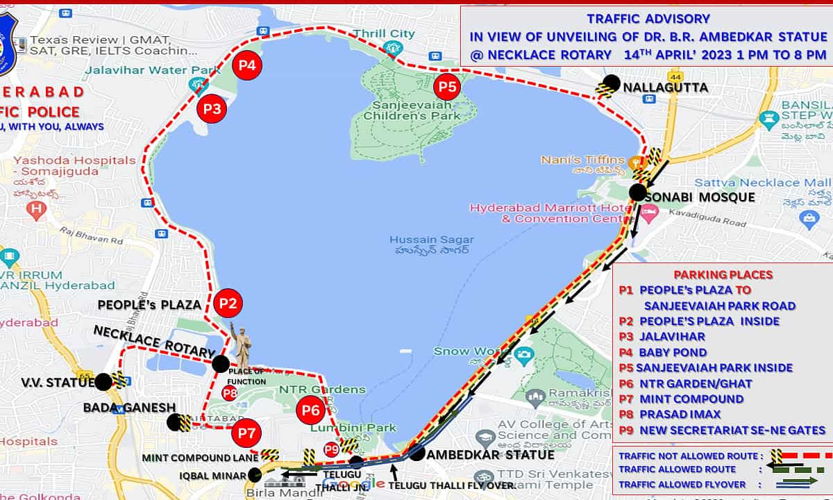 Hyderabad: Traffic advisory for Ambedkar Statue unveiling on April 14